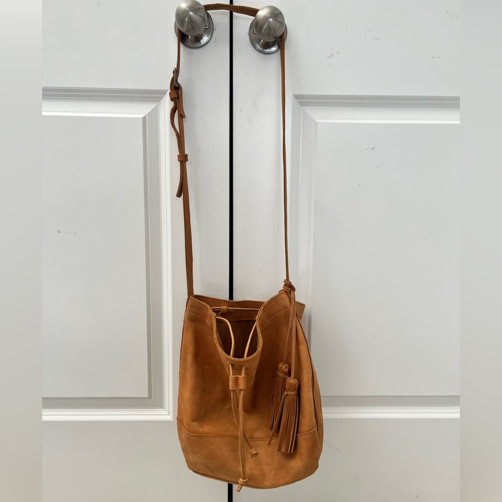 Able Leather Bucket Crossbody Tassel Handbag